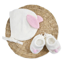 小兔针织帽子+室内鞋套装_粉色