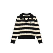 [RR]COLLAR CHECK CABLE KNIT_WH+BK_ FREE 